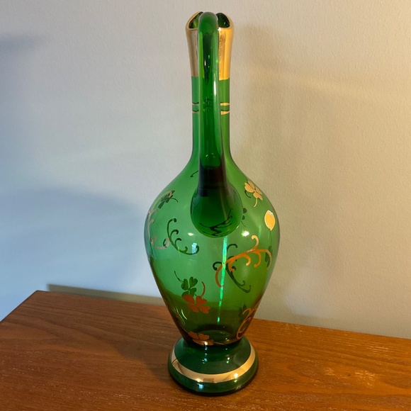 Vintage Bohemia Glass Green and Gold Four-leaf Clover Decanter - Czechoslovakia - Picture 5 of 16